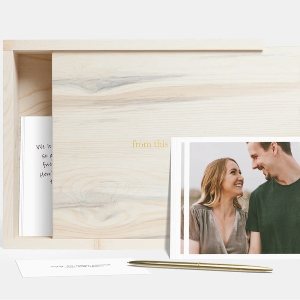 Artifact Uprising Reclaimed Wood Keepsake Box Gold Engraving 8x11 NWT Giftable